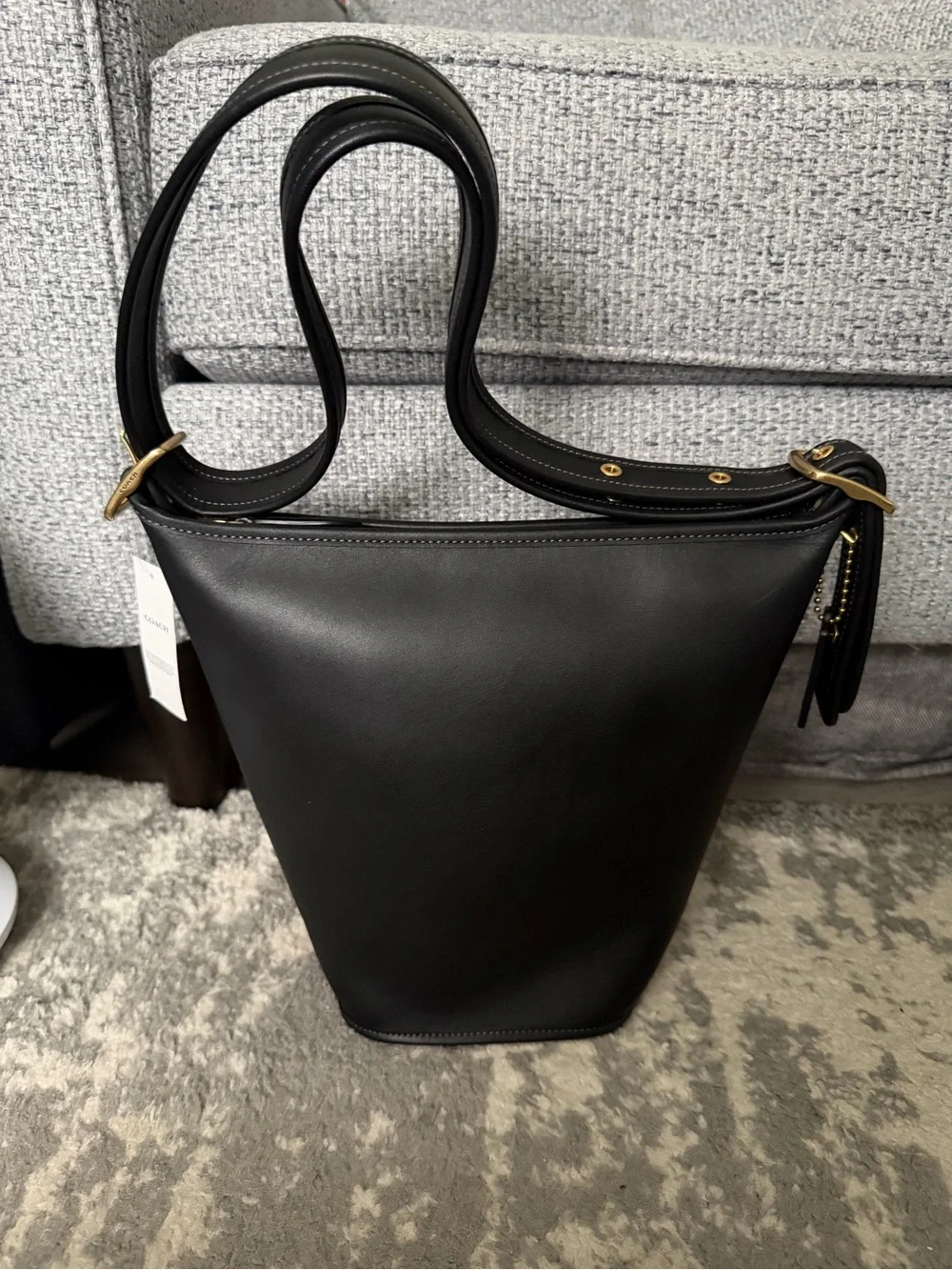 Coach Duffle 16 Black Leather Bucket Shoulder Bag - Women's